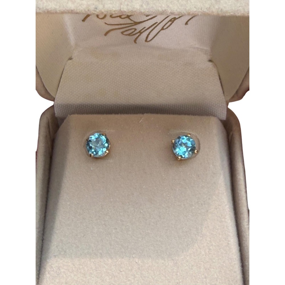 Vintage Lord & Taylor 14K Yellow Gold Blue Topaz Stud Earrings 5mm-6mm 1.25 tcw - Picture 10 of 10
